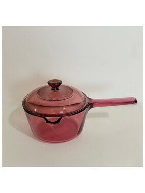 Vintage VISIONS Corning Corelle Cranberry Saucepan Lid 1 Quart Lidded Pour Spout